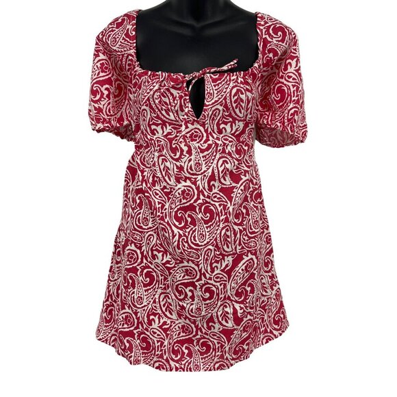 RVCA Women Dress Size Large 12 Here For It Mini Linen Short Sleeve Keyhole New - Picture 1 of 11